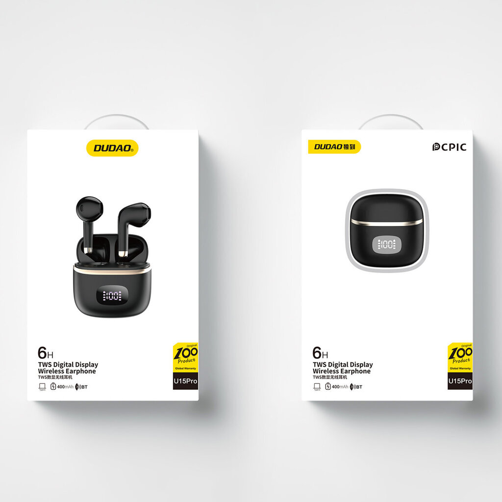 Dudao U15 Pro Tws Bluetooth 5.3 langattomat kuulokkeet musta hinta ja tiedot | Kuulokkeet | hobbyhall.fi