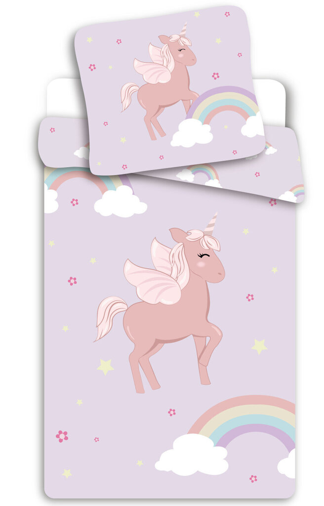 Unicorn Cloudy Pink Pussilakanasetti 140×200 cm, 70×90 cm hinta ja tiedot | Vuodevaatteet lapsille | hobbyhall.fi