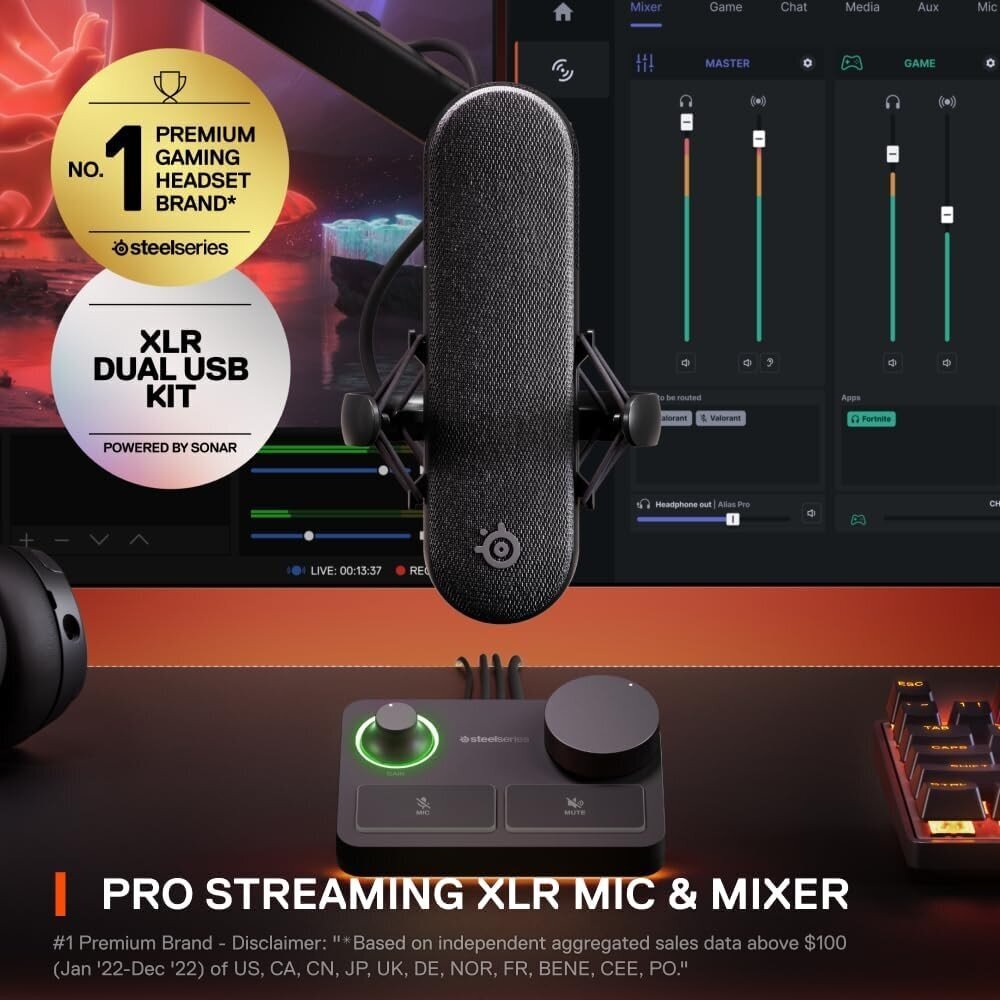 SteelSeries Alias ​​​​Pro langallinen kondensaattorimikrofoni (musta) |USB/XLR hinta ja tiedot | Mikrofonit | hobbyhall.fi