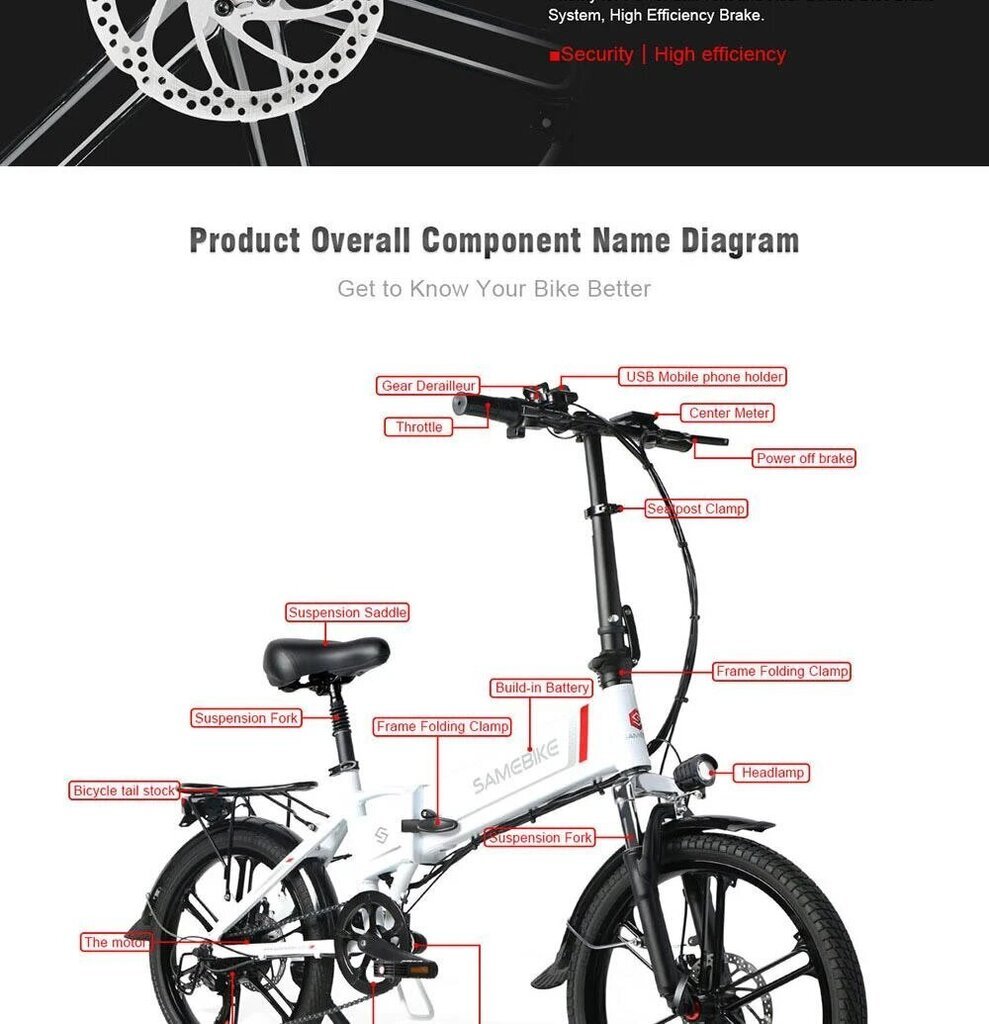 Sähköpyörä Samebike 20LVXD30-II, 20", musta, 350W, 10Ah hinta ja tiedot | Sähköpyörät | hobbyhall.fi