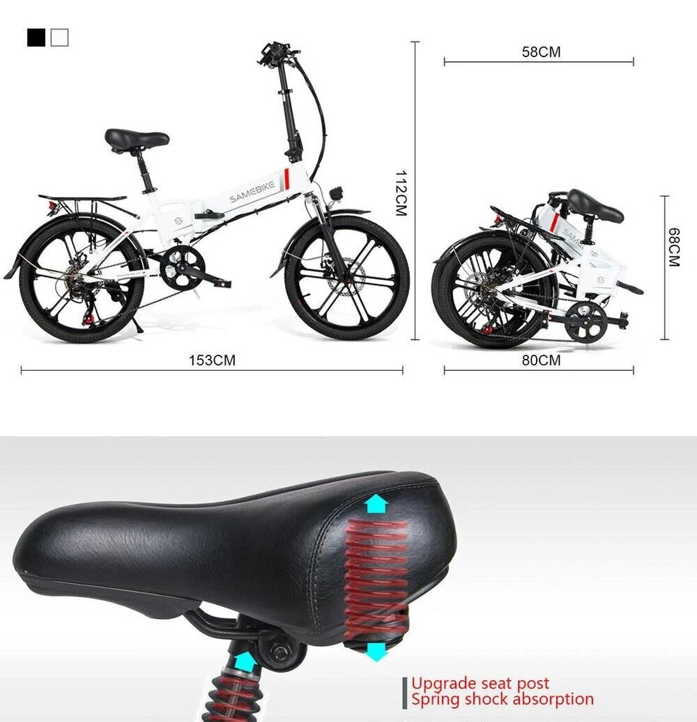 Sähköpyörä Samebike 20LVXD30-II, 20", valkoinen, 350W, 10Ah hinta ja tiedot | Sähköpyörät | hobbyhall.fi