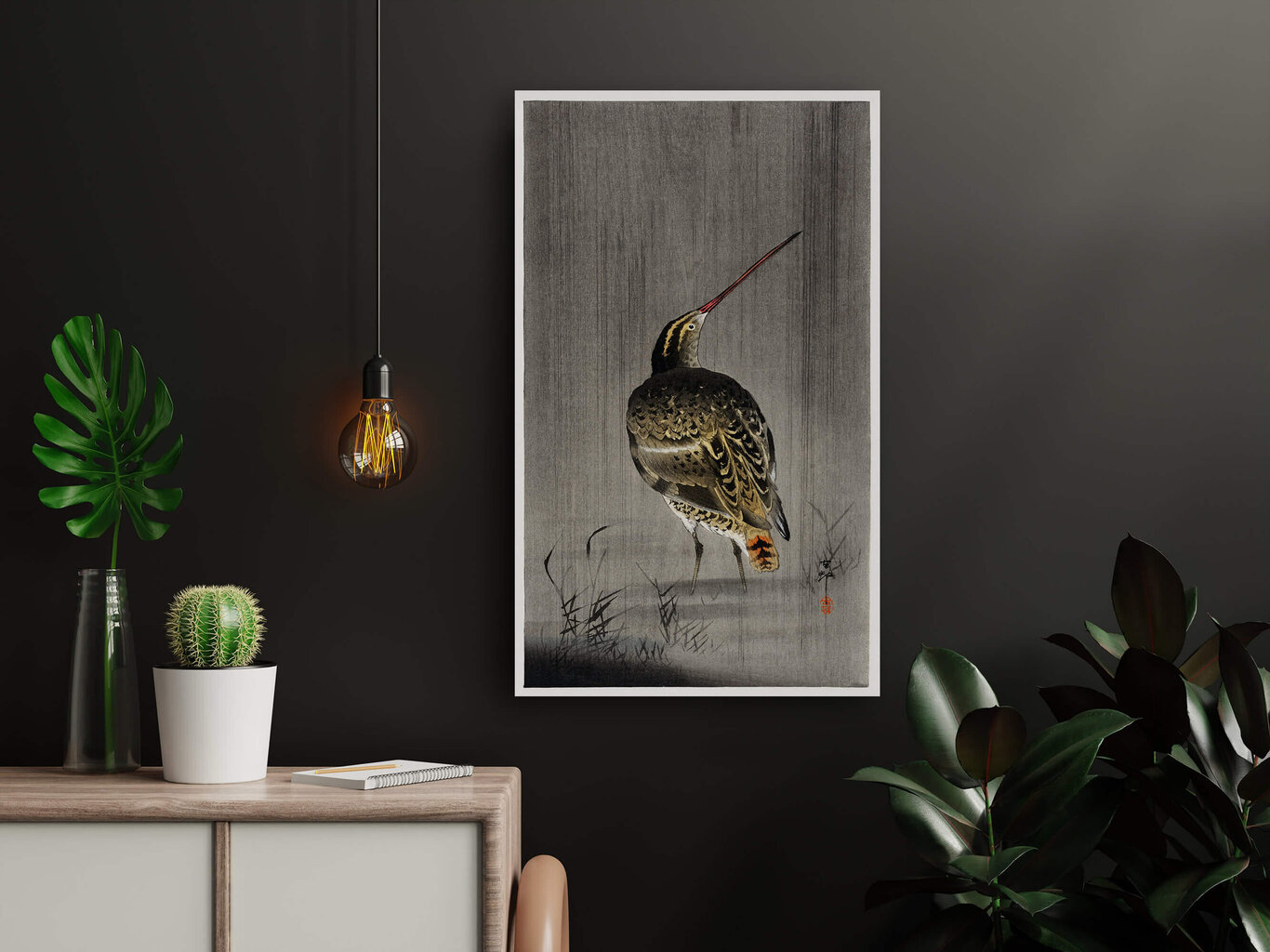 Taulu Snipe in the rain (Ohara Koson), 100 x 60 cm hinta ja tiedot | Taulut | hobbyhall.fi