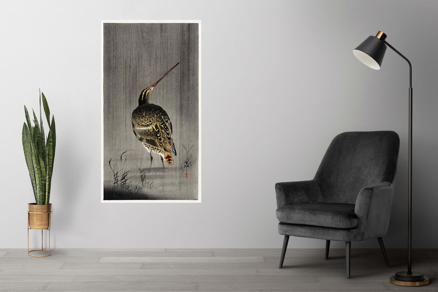 Taulu Snipe in the rain (Ohara Koson), 100 x 60 cm hinta ja tiedot | Taulut | hobbyhall.fi