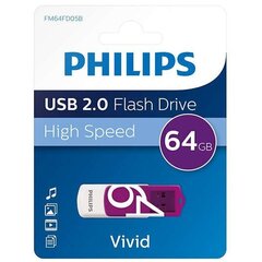 USB-salama Philips 64 Gt USB 2.0 Vivid Edition Purple hinta ja tiedot | Philips Kovalevyt ja muistitikut | hobbyhall.fi