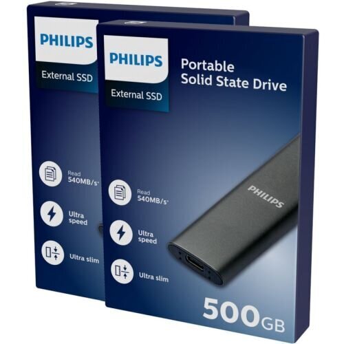 Ulkoinen kovalevy SSD Philips, harmaa, 500GB hinta ja tiedot | Ulkoiset kovalevyt | hobbyhall.fi