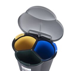 Poljettava jäteastia jätteiden lajitteluun Trio 40L (2x17+6L) musta/hopea hinta ja tiedot | Roska-astiat | hobbyhall.fi