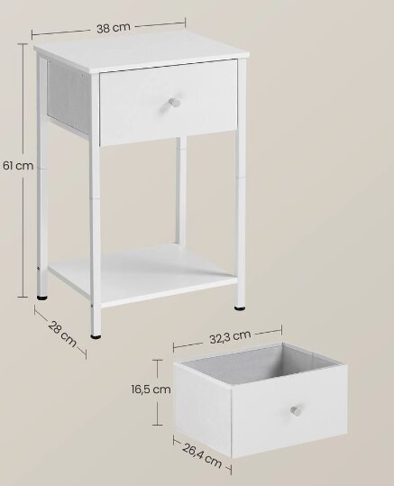 Sivupöytä 2 kpl kangaslaatikolla, valkoinen hinta ja tiedot | Yöpöydät | hobbyhall.fi