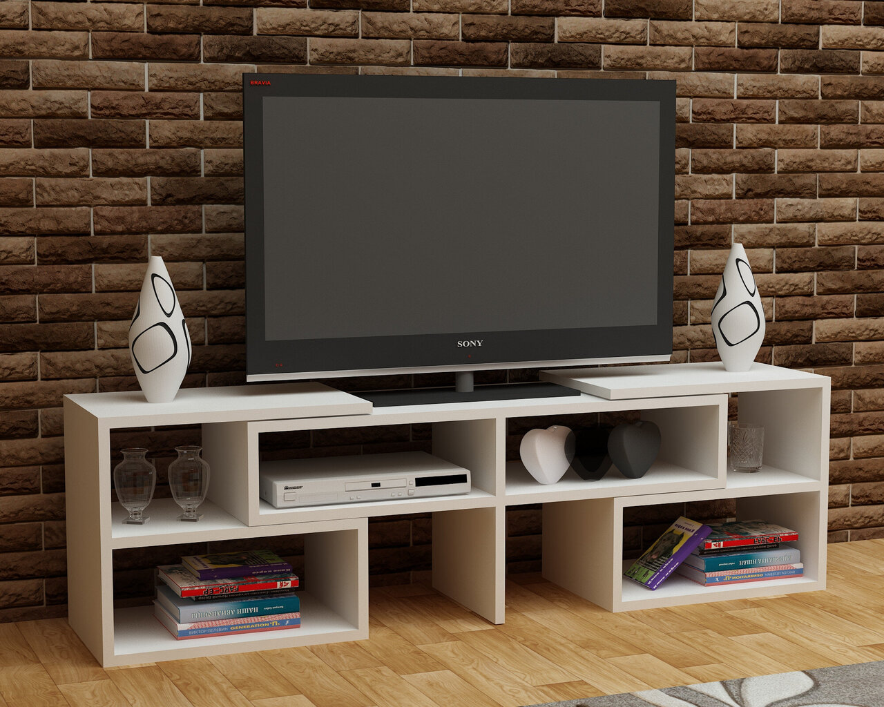 TV-taso, Asir, 136,8x40x29,5 cm, valkoinen hinta ja tiedot | TV-tasot | hobbyhall.fi