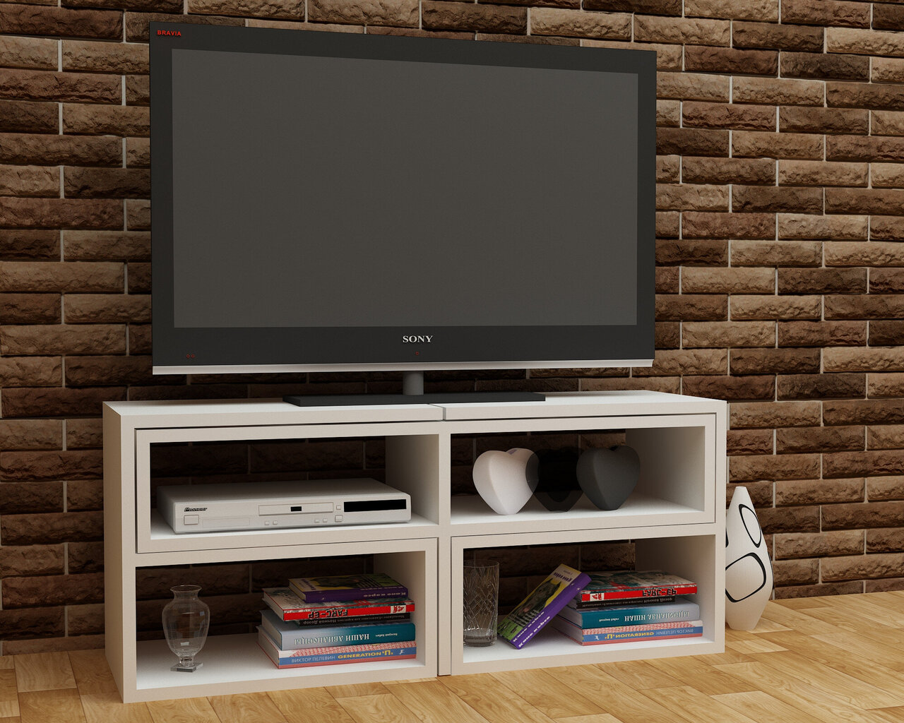 TV-taso, Asir, 136,8x40x29,5 cm, valkoinen hinta ja tiedot | TV-tasot | hobbyhall.fi