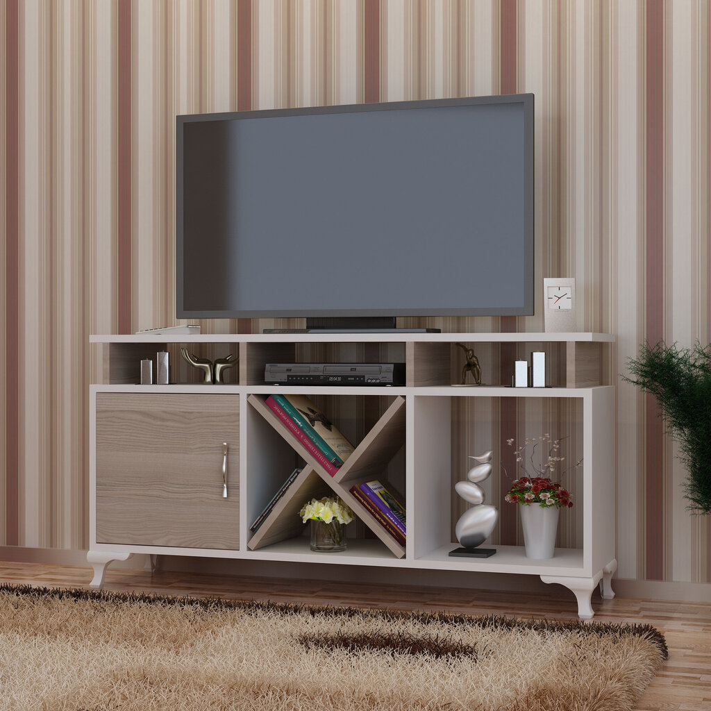 TV-taso, Asir, 120x53,6x29,5 cm, valkoinen/ruskea hinta ja tiedot | TV-tasot | hobbyhall.fi