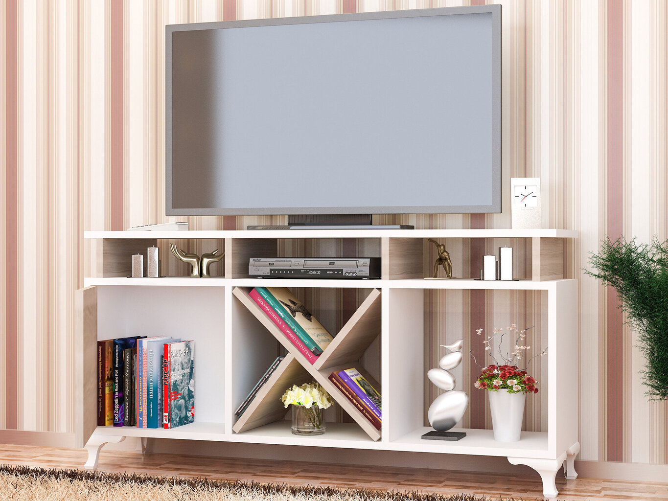 TV-taso, Asir, 120x53,6x29,5 cm, valkoinen/ruskea hinta ja tiedot | TV-tasot | hobbyhall.fi