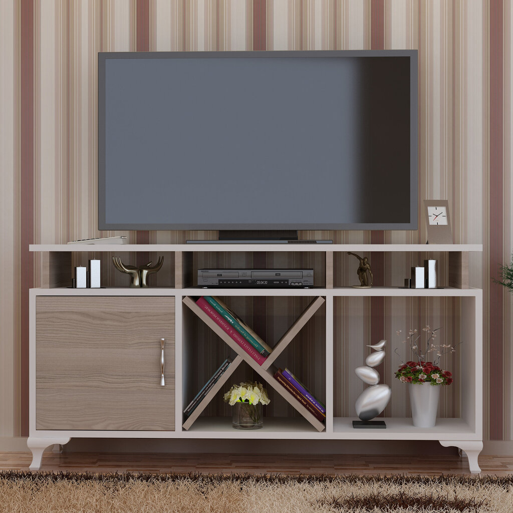 TV-taso, Asir, 120x53,6x29,5 cm, valkoinen/ruskea hinta ja tiedot | TV-tasot | hobbyhall.fi