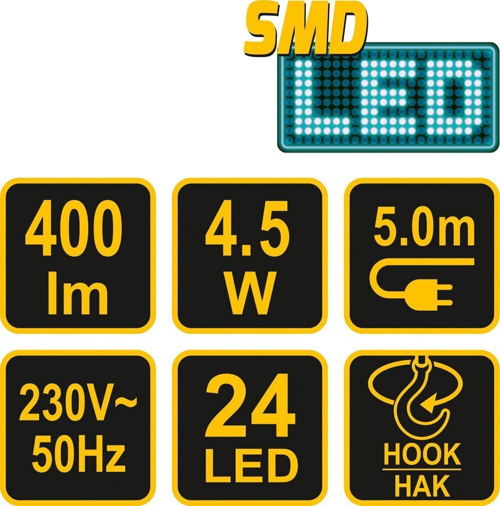 Kannettava työvalo 24 LED, 4,5W, 400lm Vorel hinta ja tiedot | Taskulamput ja valonheittimet | hobbyhall.fi