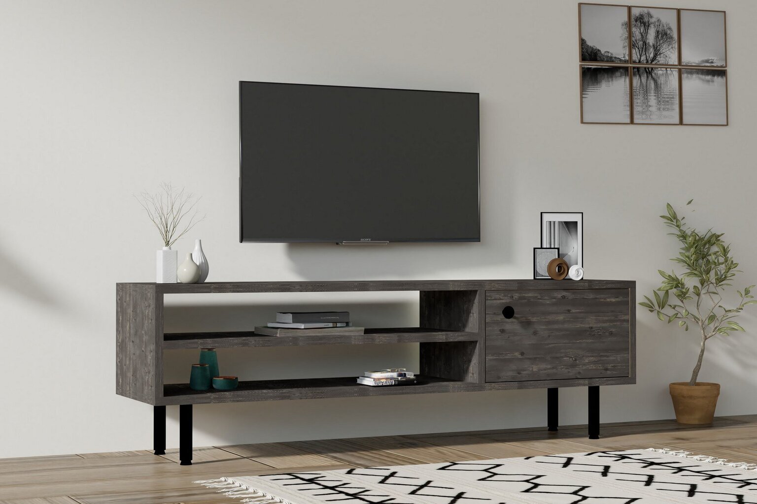 Asir TV-taso, 120x38x30 cm, harmaa hinta ja tiedot | TV-tasot | hobbyhall.fi