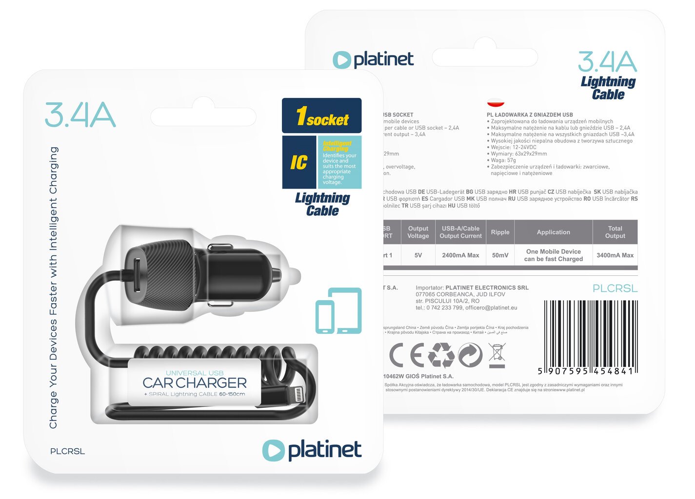 Platinet-autovirtalähde 3.4A USB-A + Lightning (45484) hinta ja tiedot | Adapterit | hobbyhall.fi