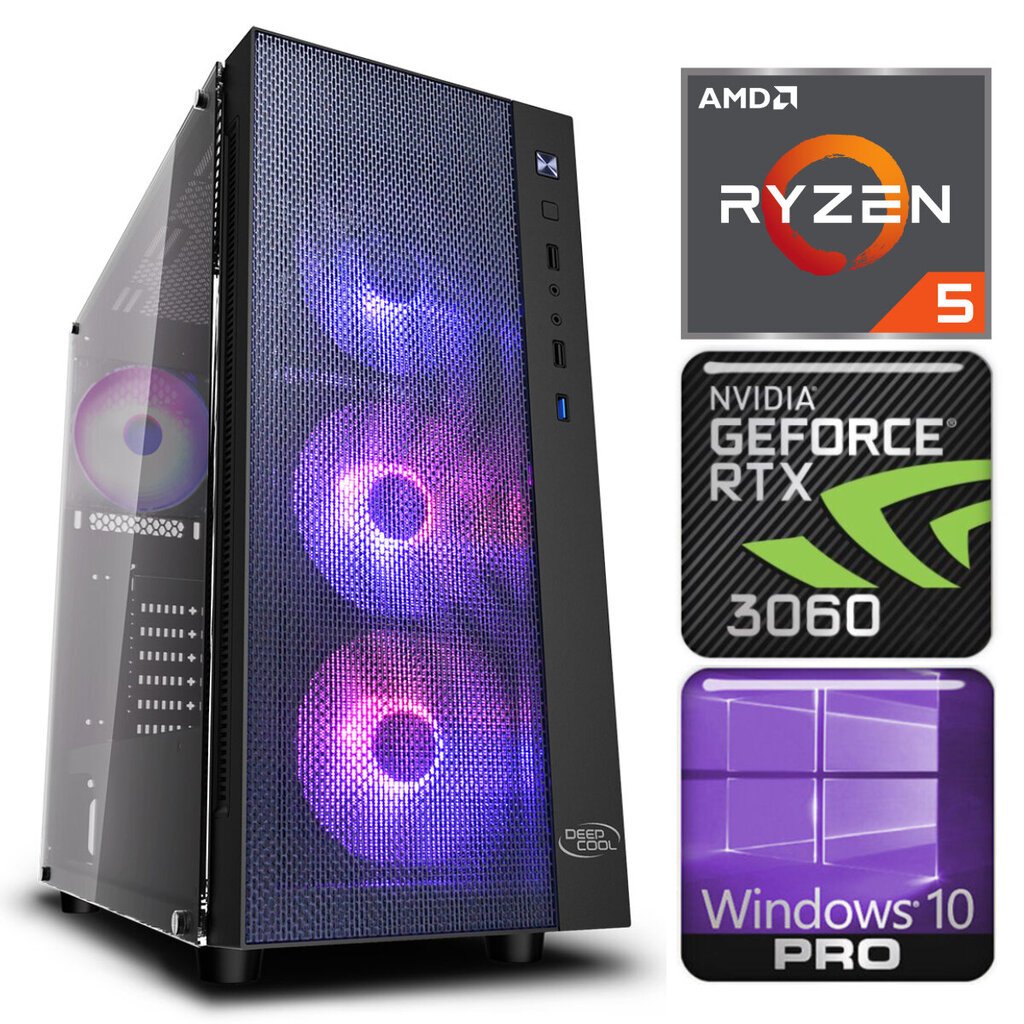 Intop Ryzen 5 3600 8GB 480SSD M.2 NVME+2TB RTX3060 12GB WIN10Pro hinta ja tiedot | Pöytätietokoneet | hobbyhall.fi