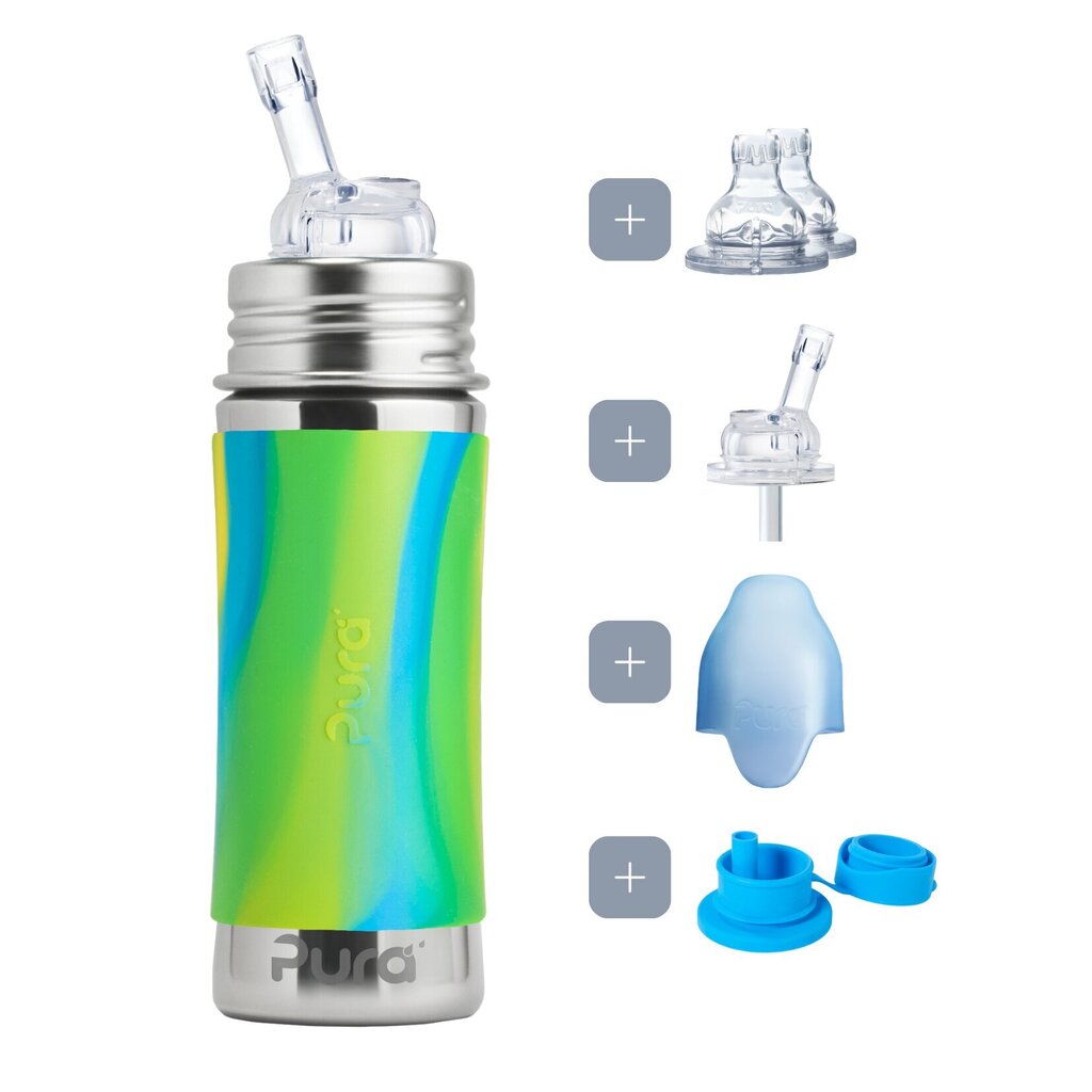 Pura Kiki Pillipullo 325 ml, 9+ kk, aqua swirl / SET hinta ja tiedot | Tuttipullot ja tarvikkeet | hobbyhall.fi