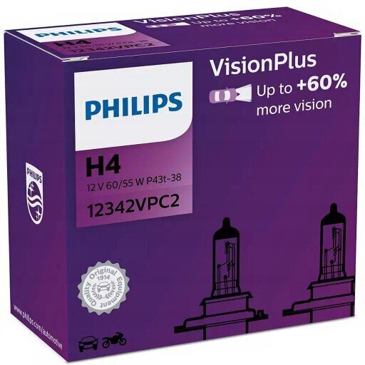 Philips h4 visionplus -lamput, 2 kpl