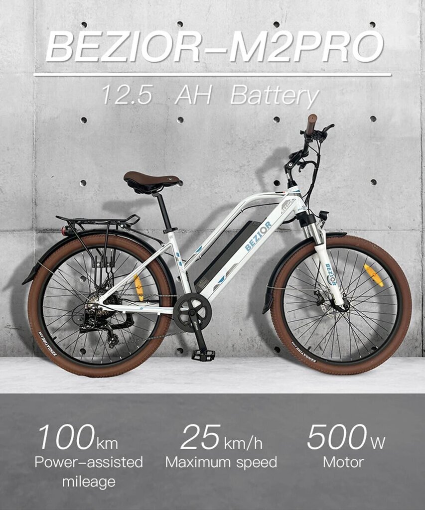 Sähköpyörä Bezior M2 PRO, valkoinen, 500W, 12.5Ah hinta ja tiedot | Sähköpyörät | hobbyhall.fi
