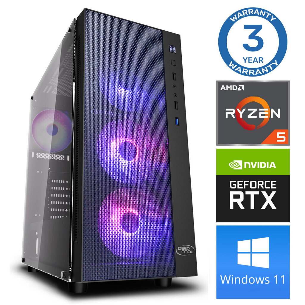 Intop Ryzen 5 5600X 32GB 240SSD M.2 NVME+2TB RTX4060Ti 8GB WIN11Pro hinta ja tiedot | Pöytätietokoneet | hobbyhall.fi