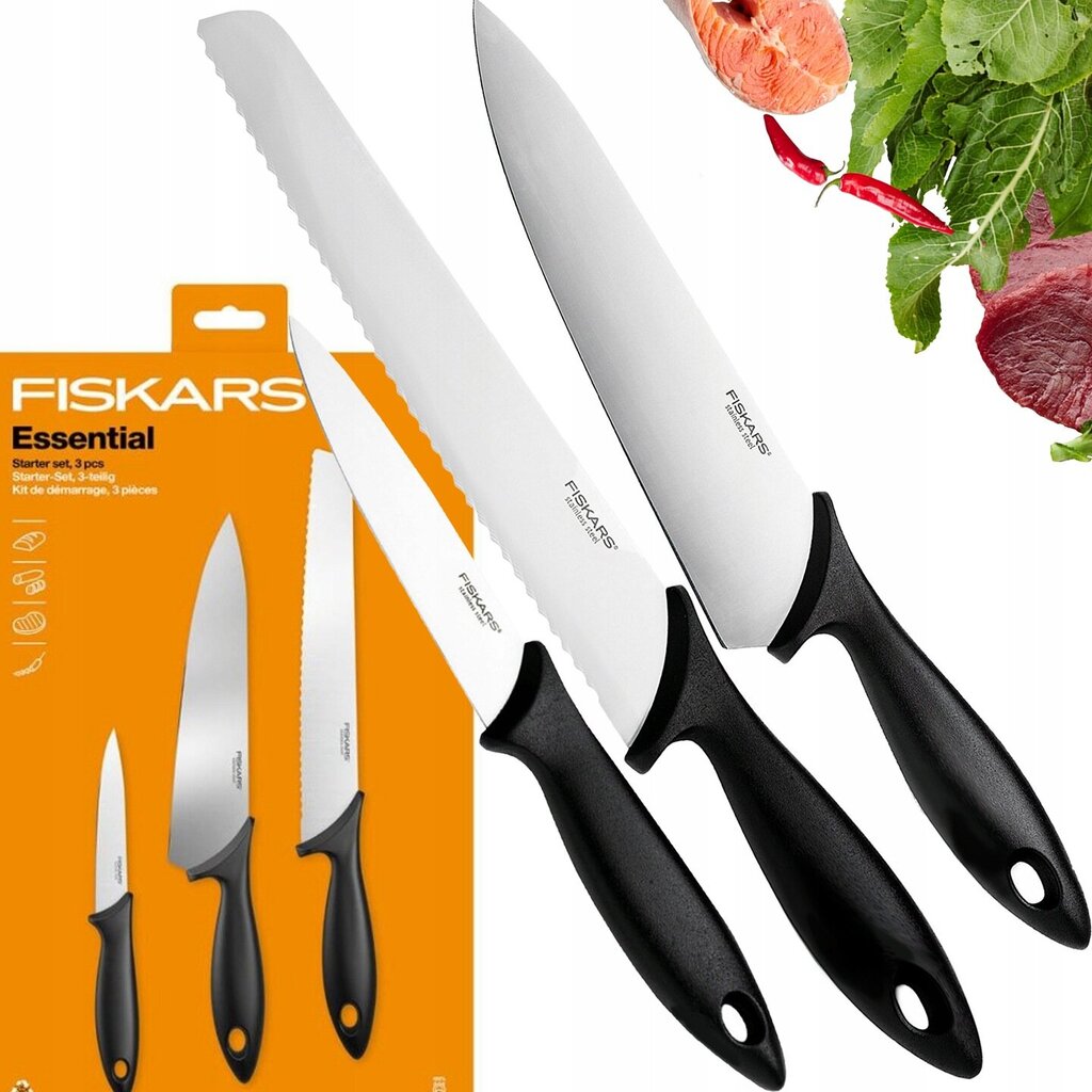 Fiskars Essential Knife Set 3 kpl hinta ja tiedot | Veitset ja tarvikkeet | hobbyhall.fi