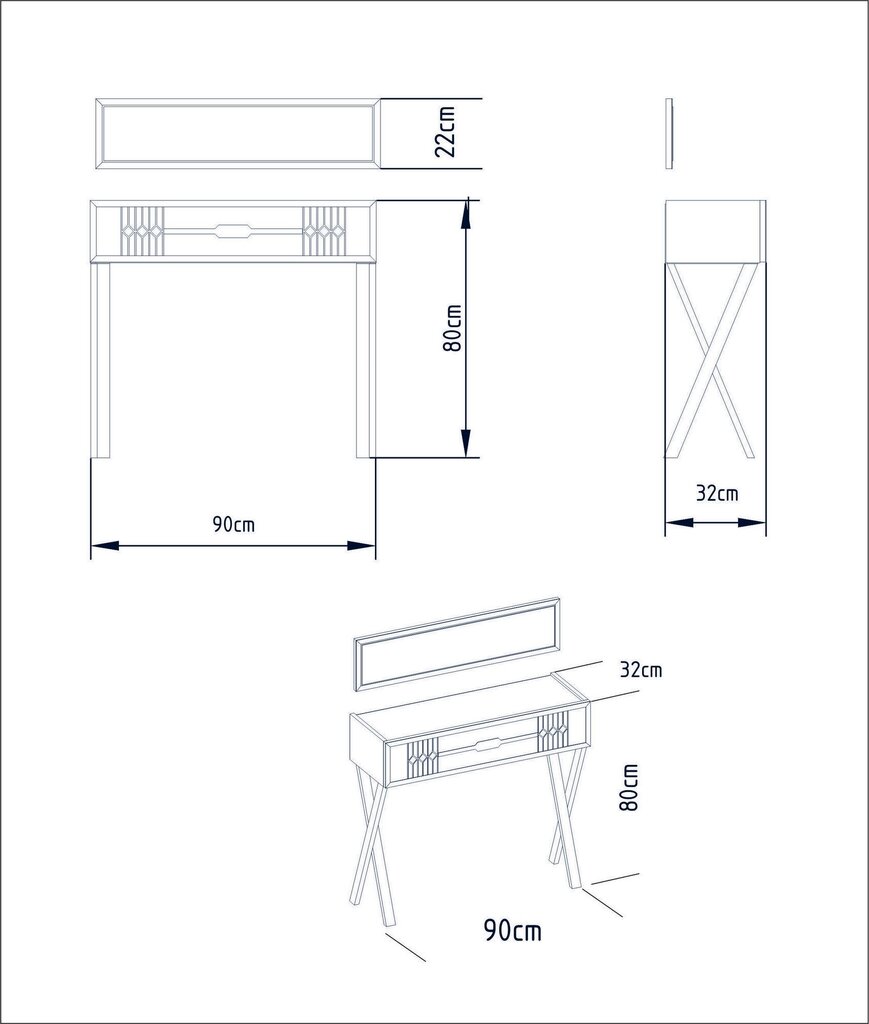 Senkki, Asir, 90x80x32 cm, valkoinen hinta ja tiedot | Peilipöydät | hobbyhall.fi