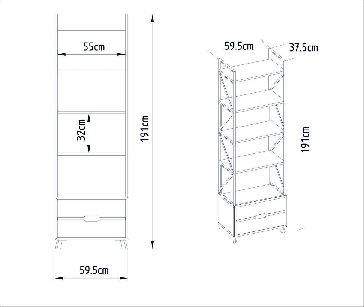 Kirjahylly, Asir, 59,3x191x35,2 cm, valkoinen hinta ja tiedot | Hyllyt | hobbyhall.fi