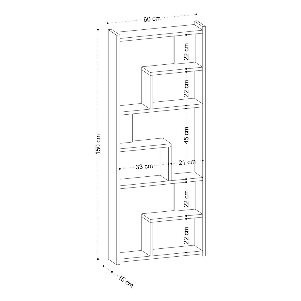 Kirjahylly, Asir, 60x150x15 cm, ruskea hinta ja tiedot | Hyllyt | hobbyhall.fi