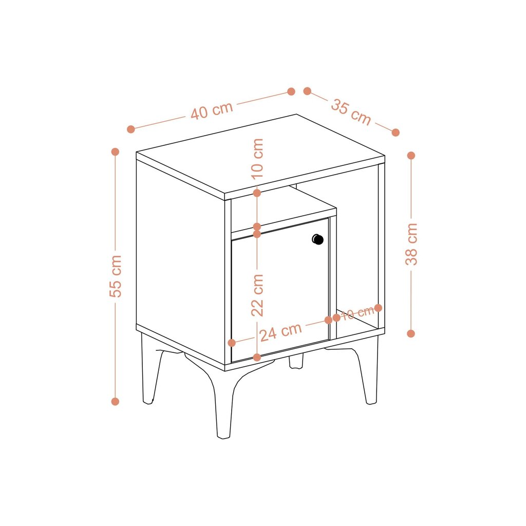 Yöpöytä, Asir, 40x55x35 cm, ruskea, musta hinta ja tiedot | Yöpöydät | hobbyhall.fi