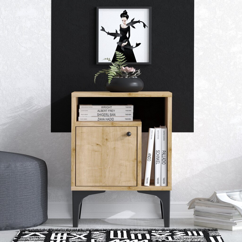 Yöpöytä, Asir, 40x55x35 cm, ruskea, musta hinta ja tiedot | Yöpöydät | hobbyhall.fi
