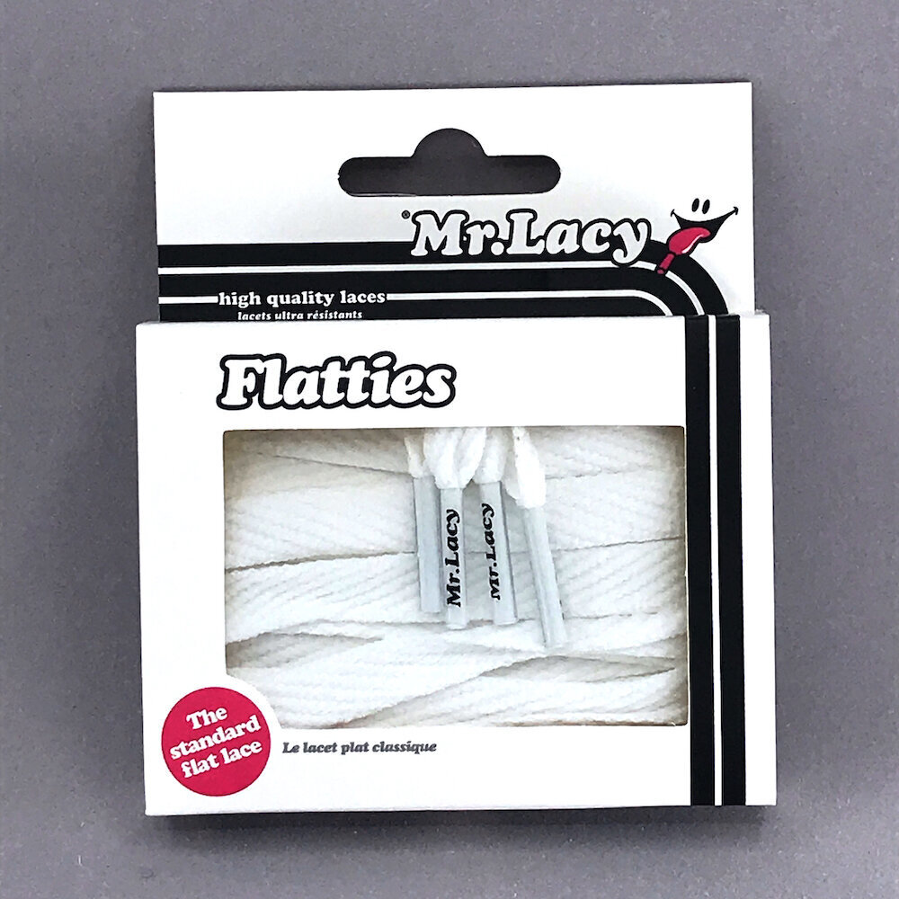 Mr. Lacy Flatties litteät kengännauhat, valkoinen, 130 cm hinta ja tiedot | Vaatteiden ja jalkineiden hoito | hobbyhall.fi