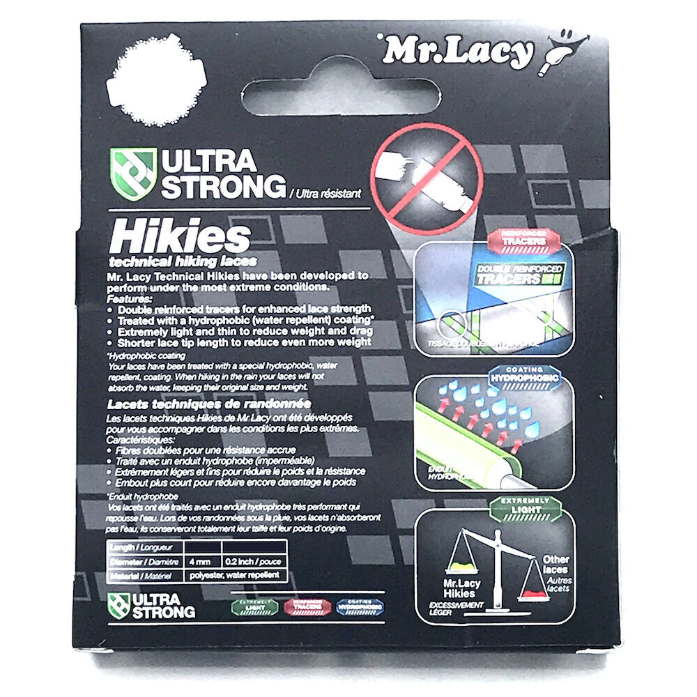 Mr. Lacy Hikies pyöreät kengännauhat, musta/harmaa, 120 cm hinta ja tiedot | Vaatteiden ja jalkineiden hoito | hobbyhall.fi