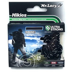 Mr. Lacy Hikies pyöreät kengännauhat, musta/harmaa, 150 cm hinta ja tiedot | Vaatteiden ja jalkineiden hoito | hobbyhall.fi