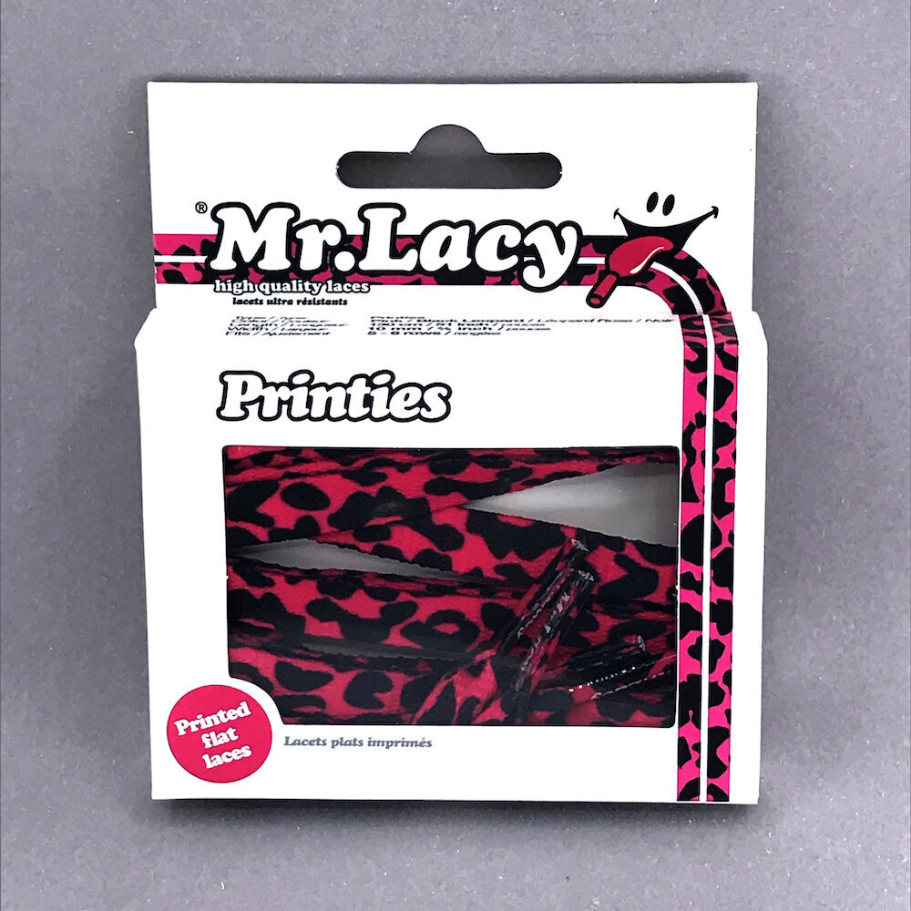 Mr. Lacy Printies litteät kengännauhat, pinkki/musta, 130 cm hinta ja tiedot | Vaatteiden ja jalkineiden hoito | hobbyhall.fi