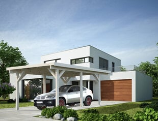 Autokatos Karl 11,7 m² valkoisella puunsuojalla hinta ja tiedot | Piharakennukset | hobbyhall.fi