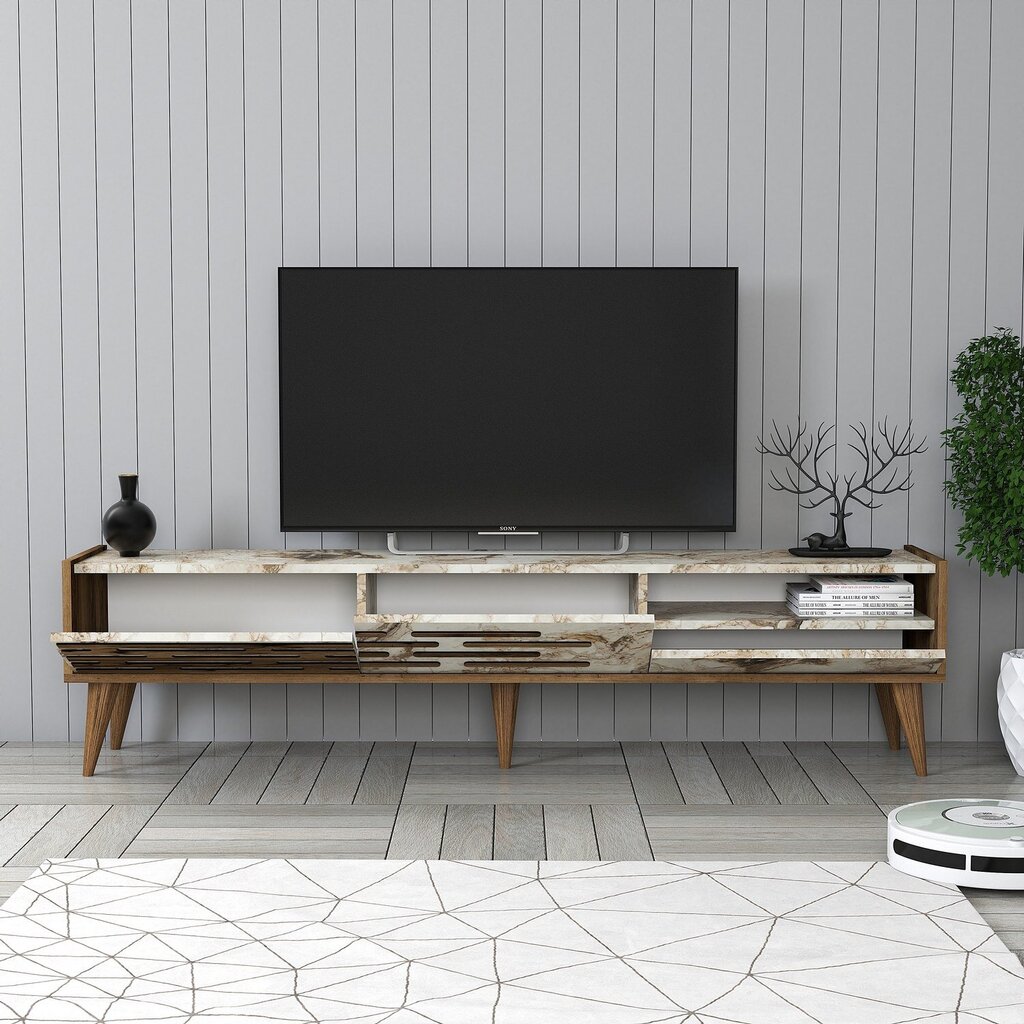 TV-taso, Asir, ruskea/valkoinen/marmori hinta ja tiedot | TV-tasot | hobbyhall.fi