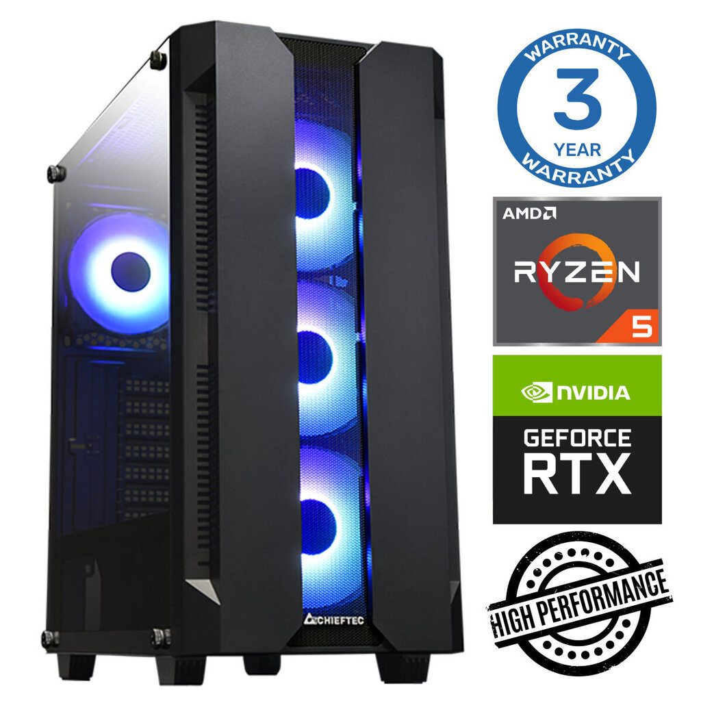 Intop Ryzen 5 5500 16GB 250SSD M.2 NVME+2TB RTX4060 8GB no-OS hinta ja tiedot | Pöytätietokoneet | hobbyhall.fi