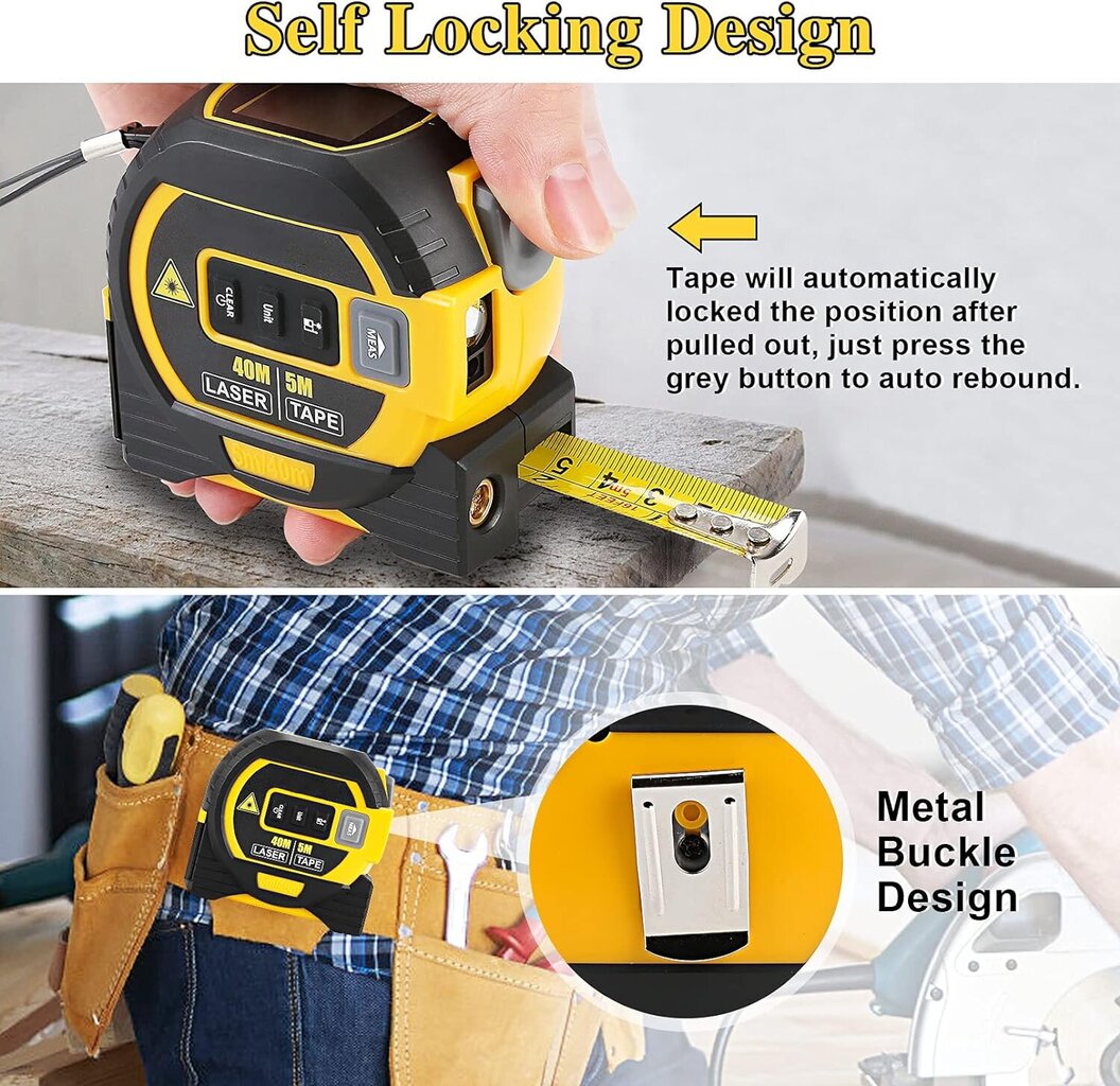 5 metrin mittanauha ja 40 metrin lasermittalaite LCD-näytöllä hinta ja tiedot | Käsityökalut | hobbyhall.fi