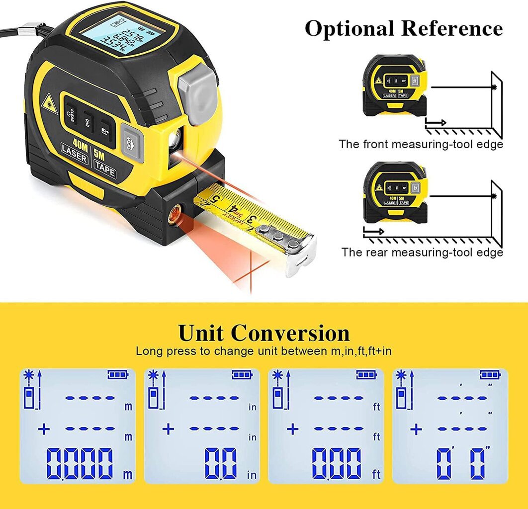 5 metrin mittanauha ja 40 metrin lasermittalaite LCD-näytöllä hinta ja tiedot | Käsityökalut | hobbyhall.fi