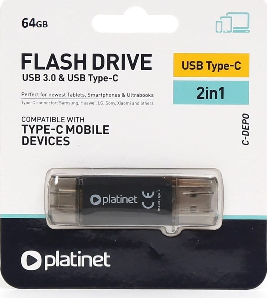 Muistitikku Platinet 64GB USB 3.0 + Type-C hinta ja tiedot | Muistitikut | hobbyhall.fi