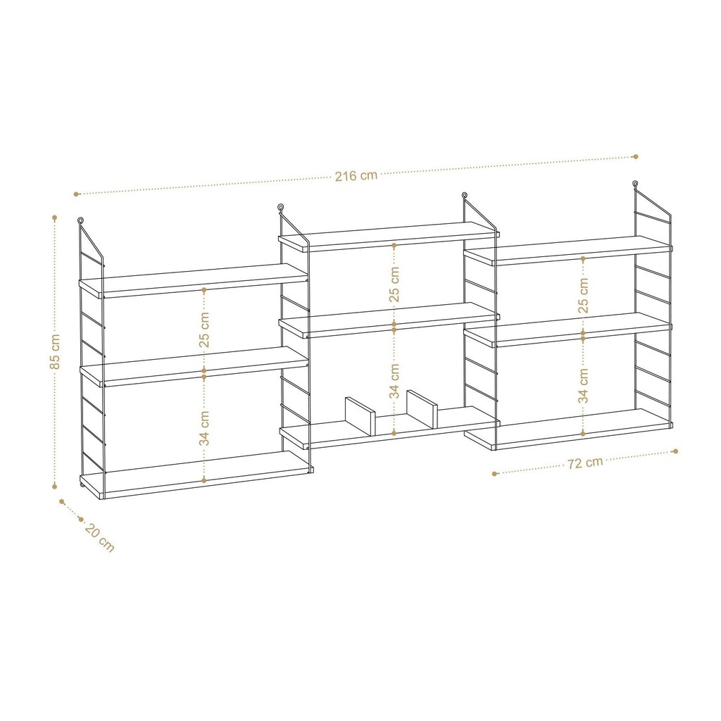 Kirjahylly, Asir, 85x216x20 cm, ruskea hinta ja tiedot | Hyllyt | hobbyhall.fi