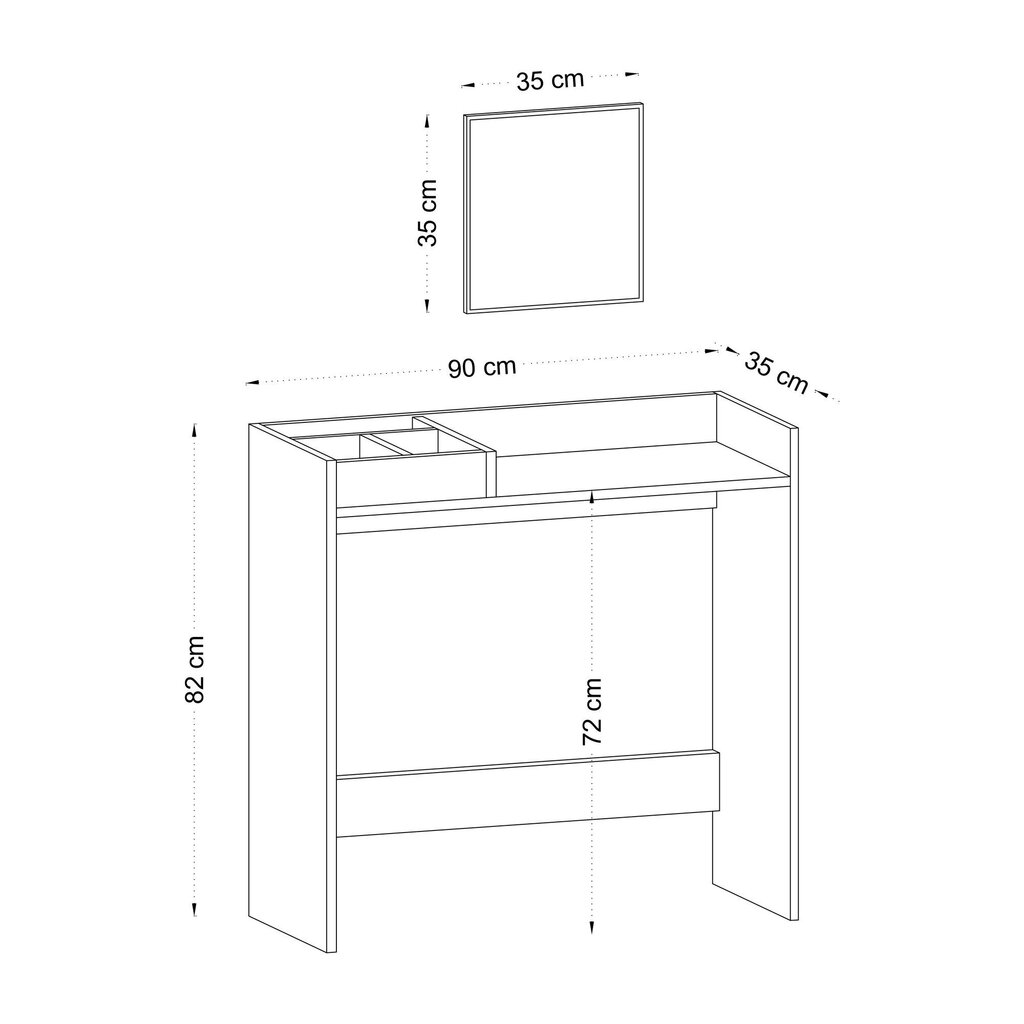 Meikkipöytä, Asir, 90x82x35 cm, ruskea hinta ja tiedot | Peilipöydät | hobbyhall.fi