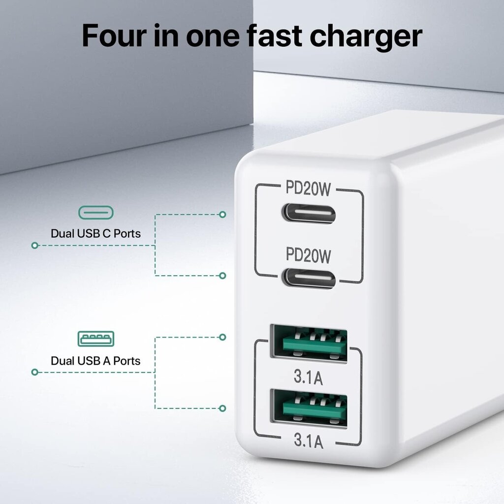 USB/USB-C Fast Charger 40W for iPhone/Samsung/Meta/Xiaomi hinta ja tiedot | Puhelimen laturit | hobbyhall.fi