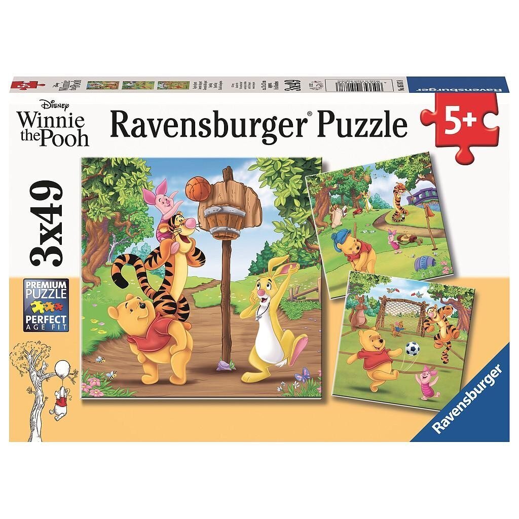 Ravensburger palapeli 3x49 kpl Nalle Puh - Urheilupäivä hinta ja tiedot | Palapelit | hobbyhall.fi