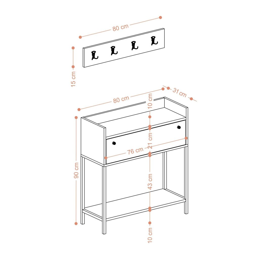 Hallin teline, Asir, 80x90x31 cm, ruskea/musta hinta ja tiedot | Eteisen kalusteryhmät | hobbyhall.fi