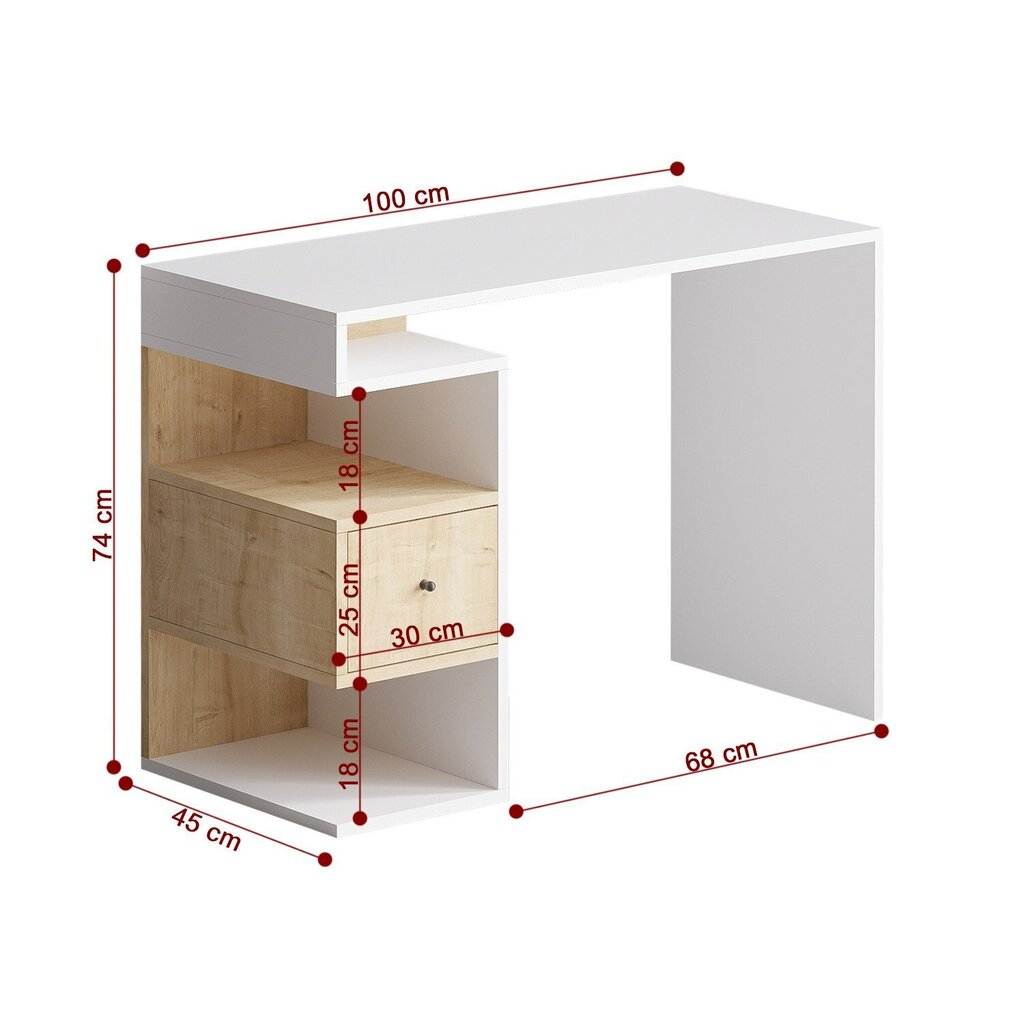 Opintopöytä, Asir, 100x74x45 cm, valkoinen/ruskea hinta ja tiedot | Tietokonepöydät ja työpöydät | hobbyhall.fi