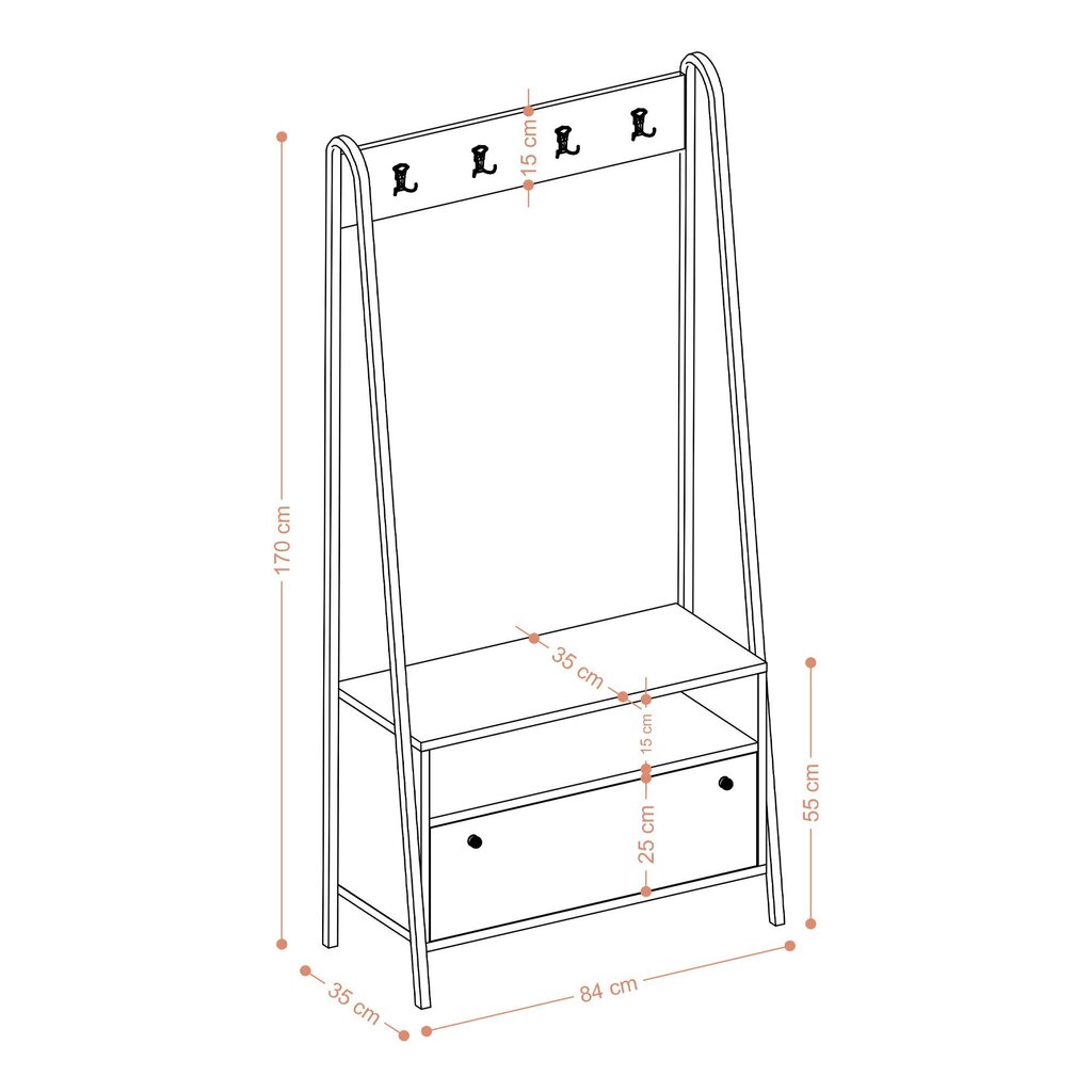 Eteiskaluste Asir, 84x170x35 cm, ruskea, musta hinta ja tiedot | Eteisen kalusteryhmät | hobbyhall.fi