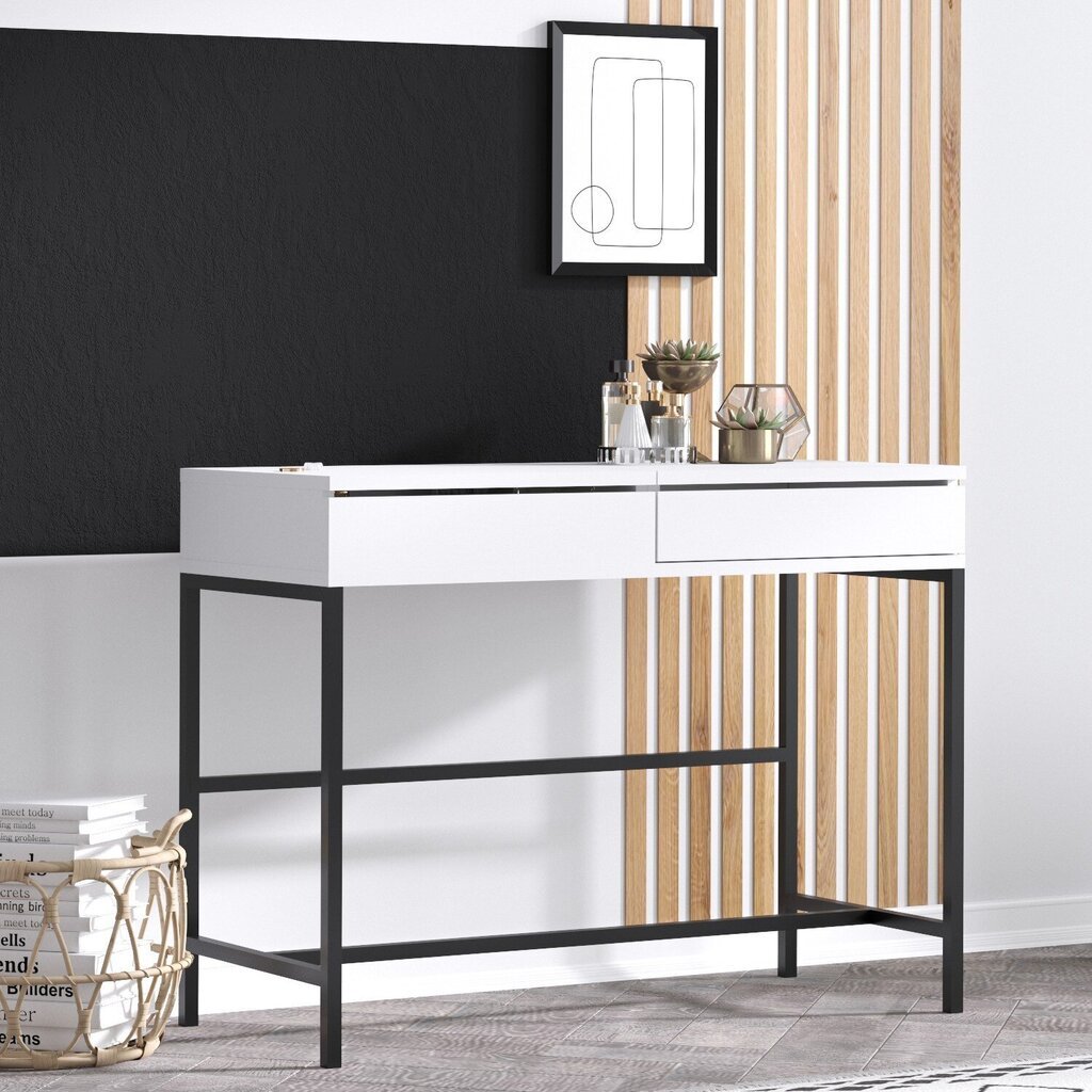 Meikkipöytä, Asir, 100x74x50 cm, valkoinen/musta hinta ja tiedot | Peilipöydät | hobbyhall.fi