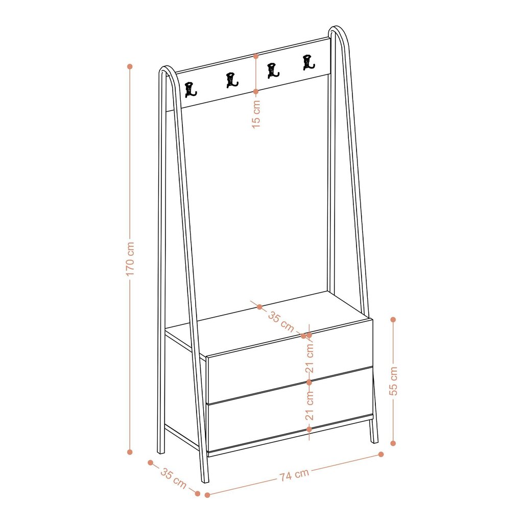 Hallin teline, Asir, 84x170x35 cm, ruskea/musta hinta ja tiedot | Eteisen kalusteryhmät | hobbyhall.fi