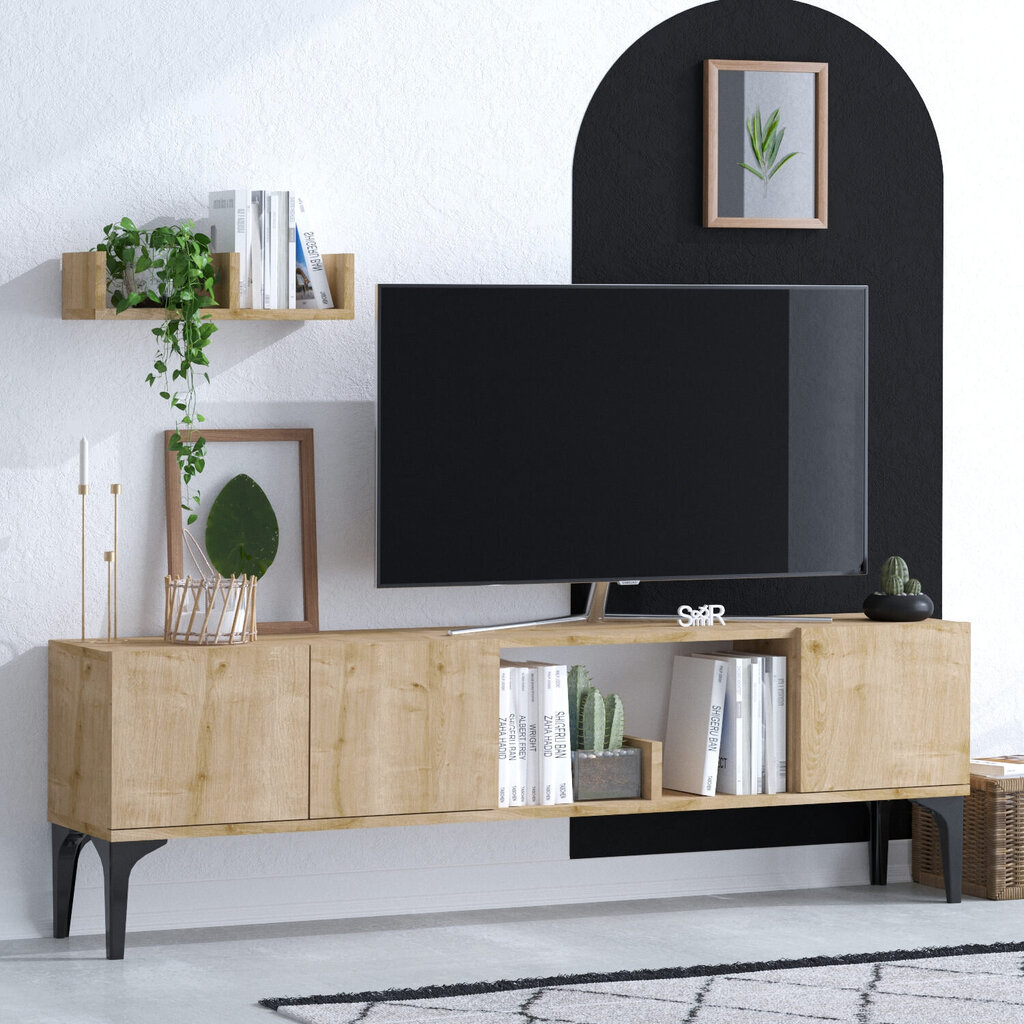 TV-yksikkö, Asir, 150x47x35 cm, ruskea/musta hinta ja tiedot | TV-tasot | hobbyhall.fi
